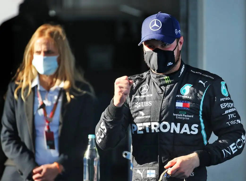 Valtteri Bottas celebrates pole position for the Eifel Grand Prix