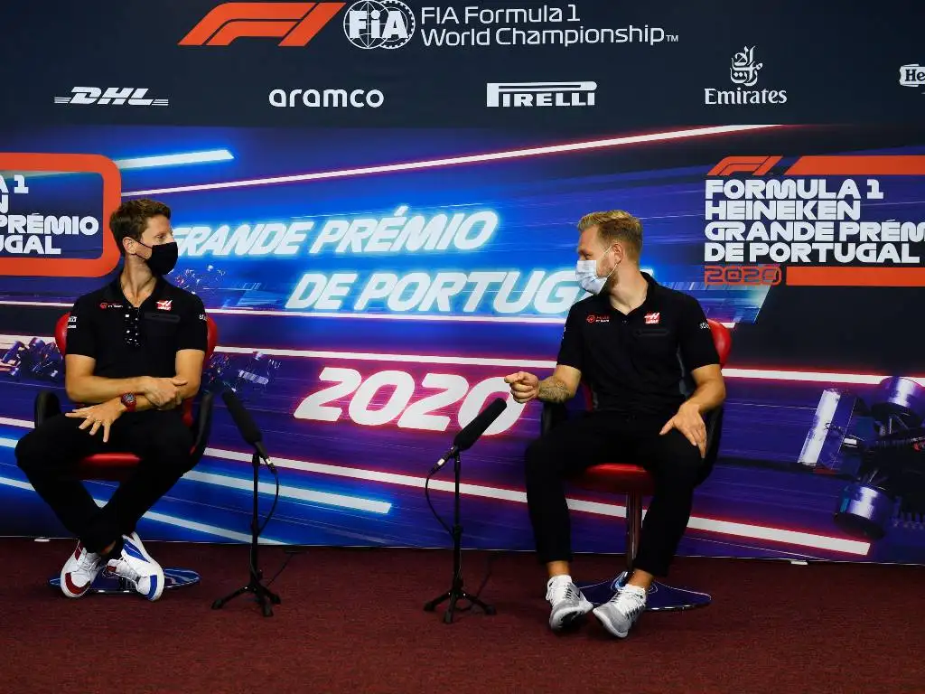 Romain Grosjean and Kevin Magnussen (Haas) during their press conference ahead of the Portuguese Grand Prix