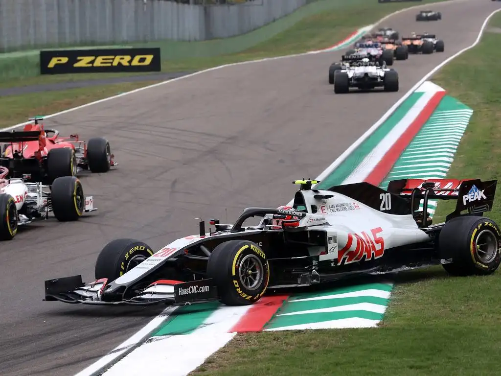 Kevin Magnussen spins his Haas on the first lap of the Emilia Romagna Grand Prix