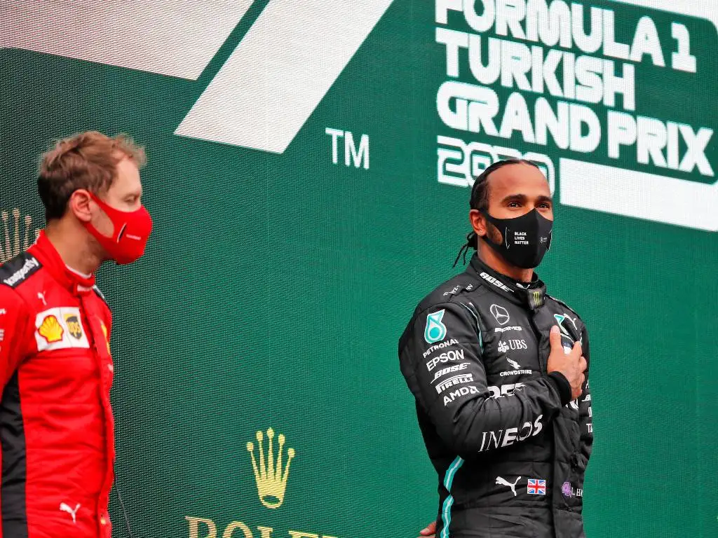 Lewis Hamilton and Sebastian Vettel on the Turkish Grand Prix podium