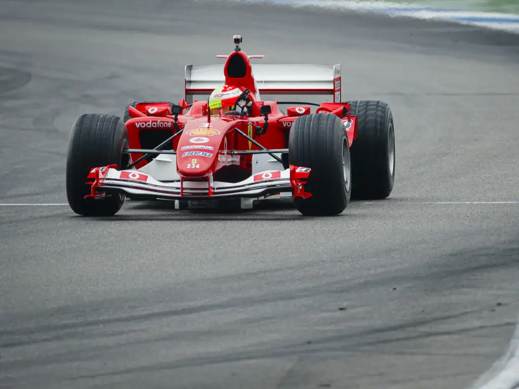 Mick driving Michael Schumacher's Ferrari F2004.