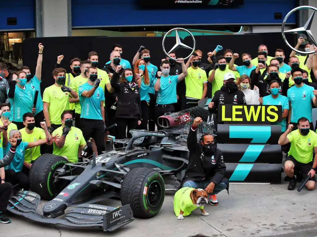 Mercedes celebrate the seventh World Championship for Lewis Hamilton