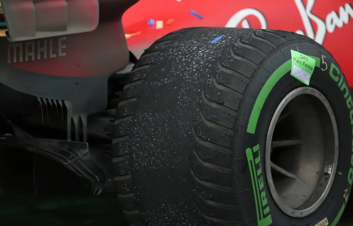 Intermediate Pirelli tyre on a Ferrari