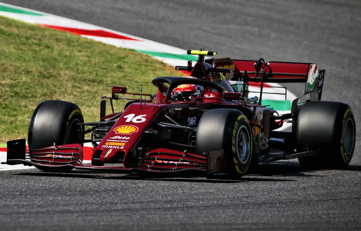 Charles Leclerc in special-liveried Ferrari at 2020 Tuscan Grand Prix