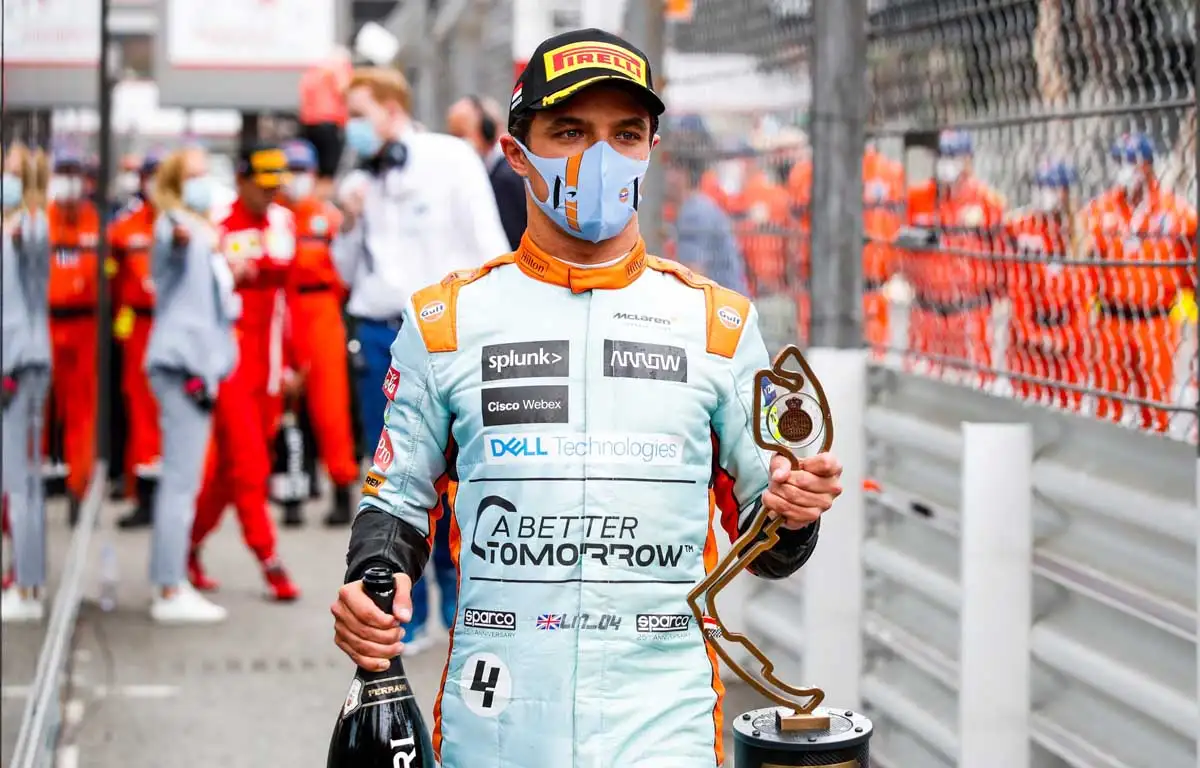 Lando Norris Monaco 2021 trophy PA