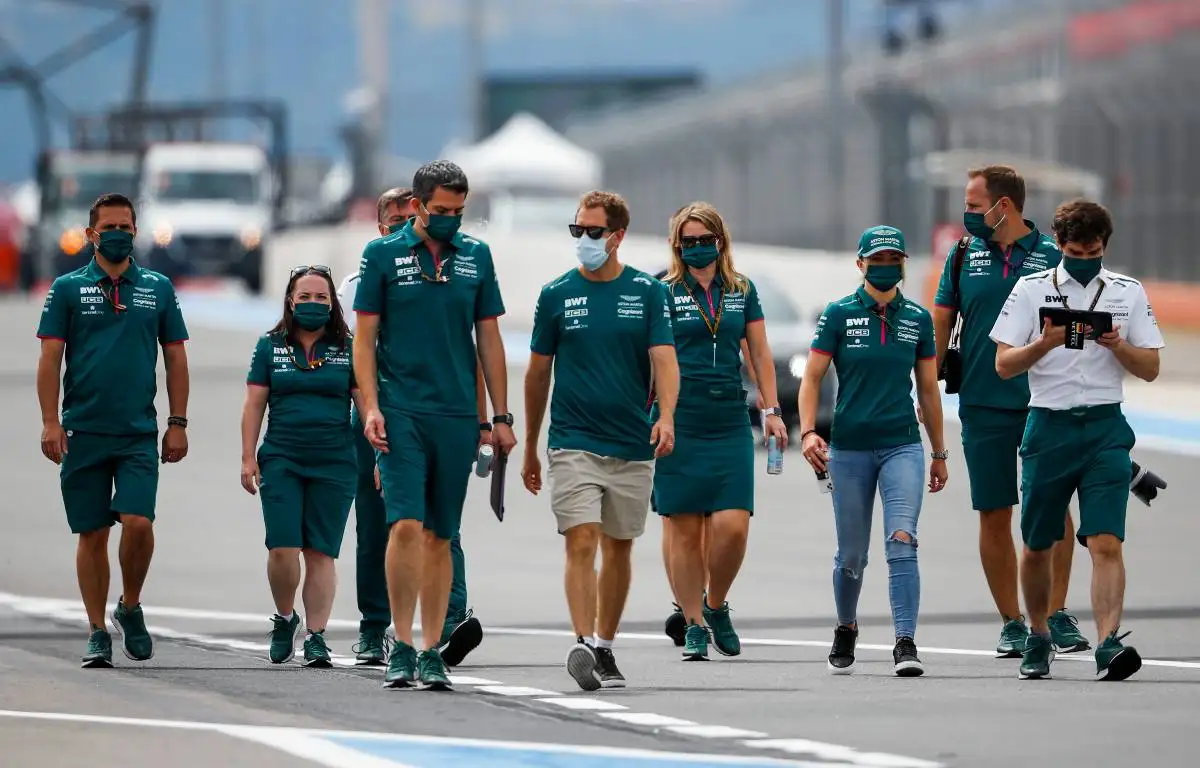 Sebastian Vettel track walk with Aston Martin team