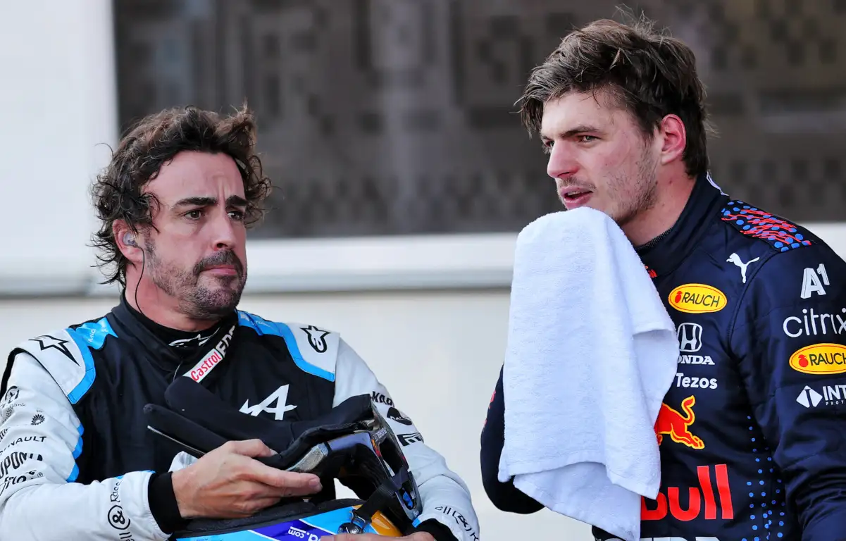 Fernando Alonso speaking with Max Verstappen at Azerbaijan Grand Prix. Baku June 2021