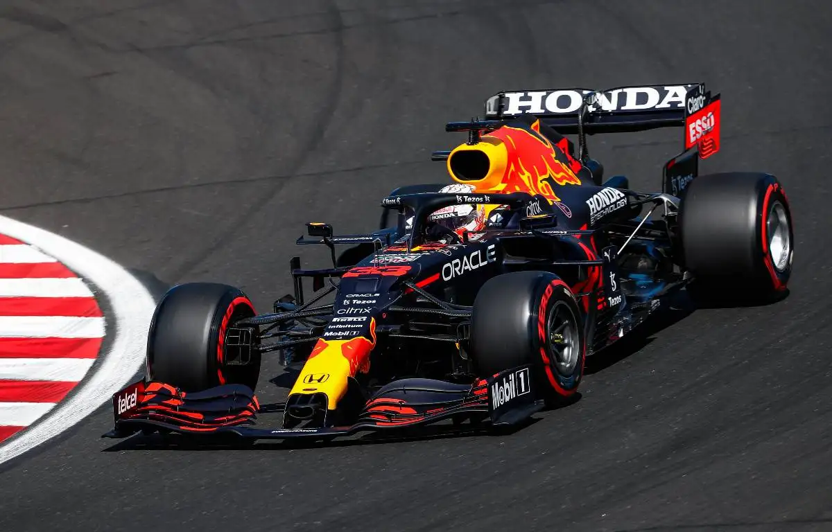 Max Verstappen driving the Red Bull Honda. Hungary, July 2021.