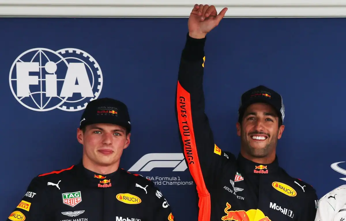 Daniel Ricciardo and Max Verstappen after Mexican Grand Prix qualifying. Mexico October 2018