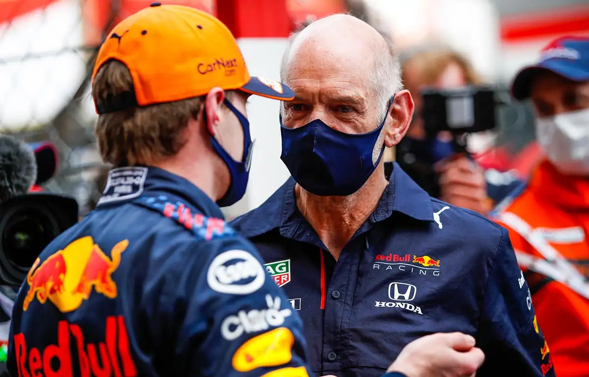 Max Verstappen talks with Adrian Newey at Monaco Grand Prix. Monte Carlo May 2021