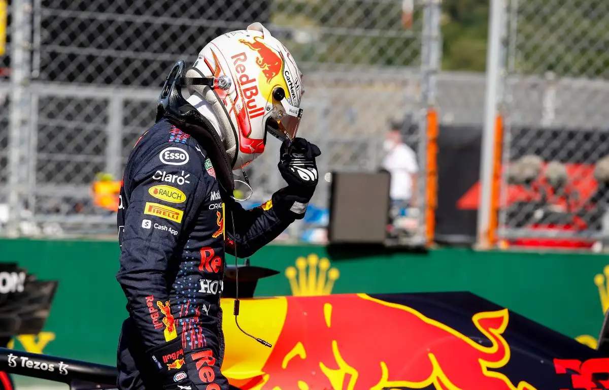 Max Verstappen by his Red Bull RB16B at the Hungarian Grand Prix. July, 2021.