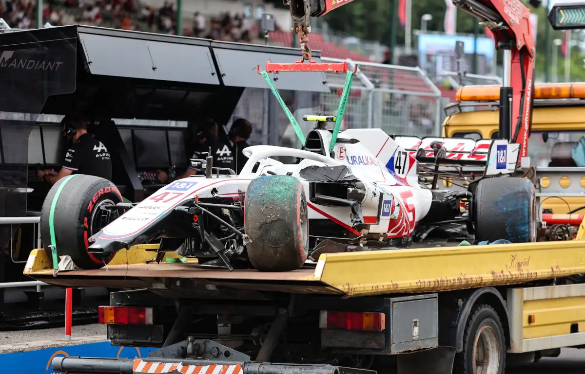 Mick Schumacher's damaged Haas. Hungary July 2021.