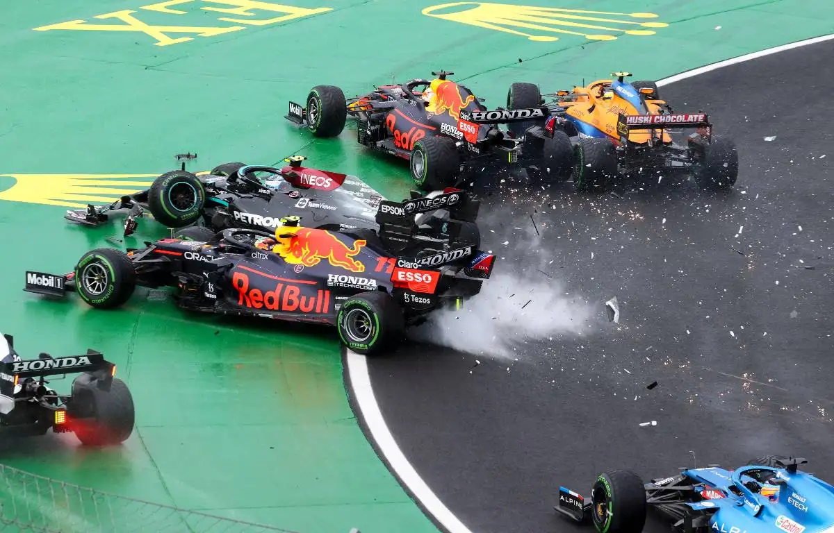 Valtteri Bottas causes a major crash on Lap 1 in Hungary. August, 2021.