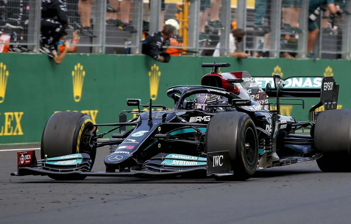 Mercedes driver Lewis Hamilton finishes the race.