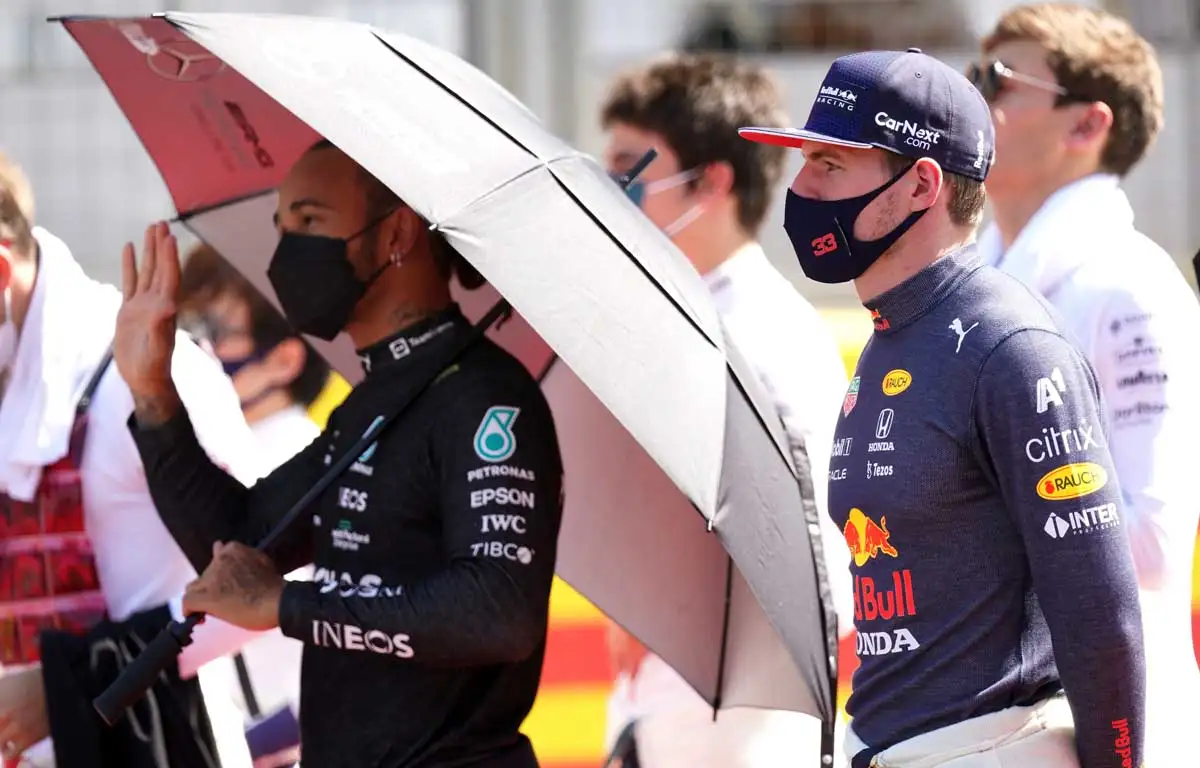 Lewis Hamilton and Max Verstappen. Silverstone grid. July 2021