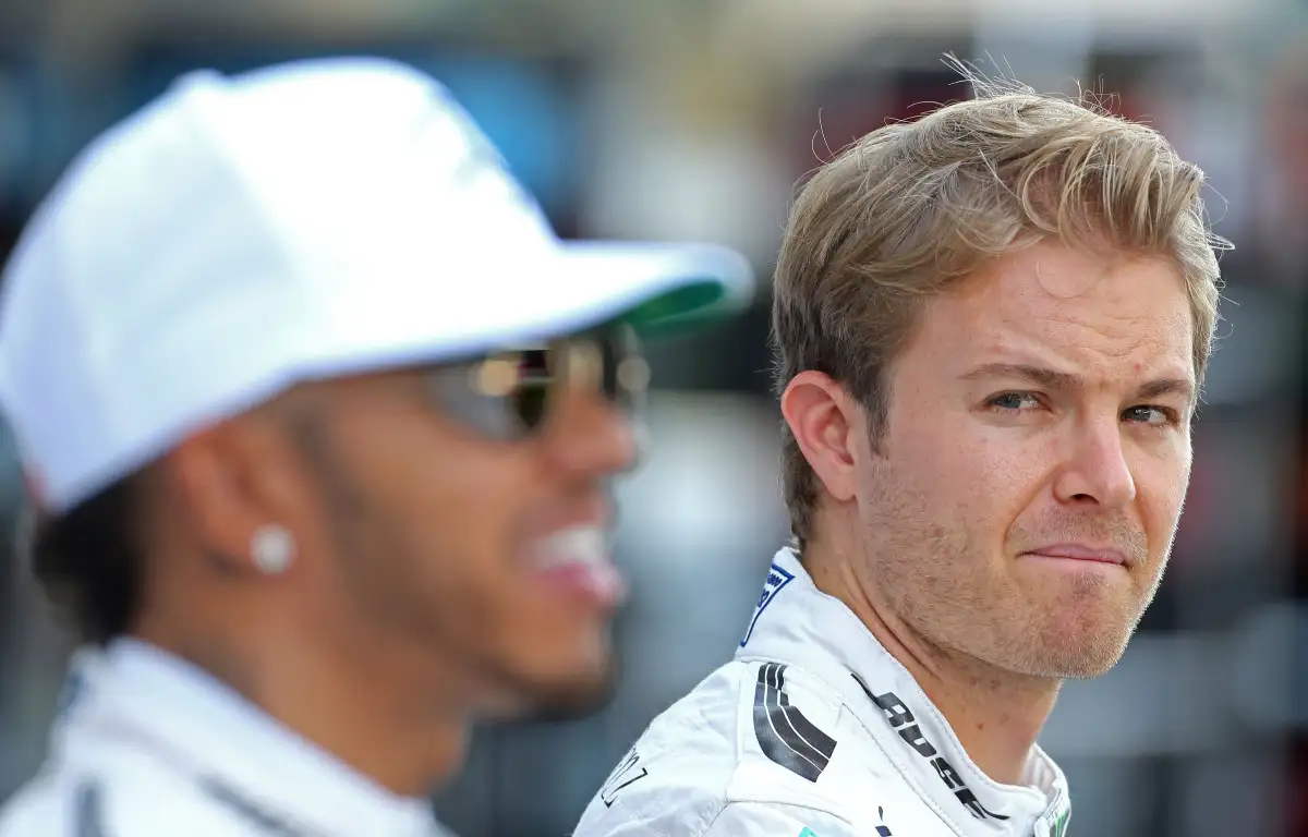 Nico Rosberg looks at Lewis Hamilton. Abu Dhabi, November 2016.