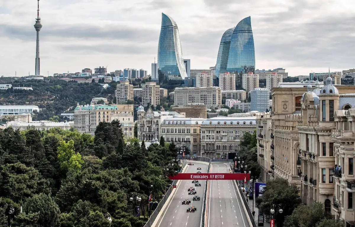 Max Verstappen leads during the Azerbaijan GP. Baku June 2021.