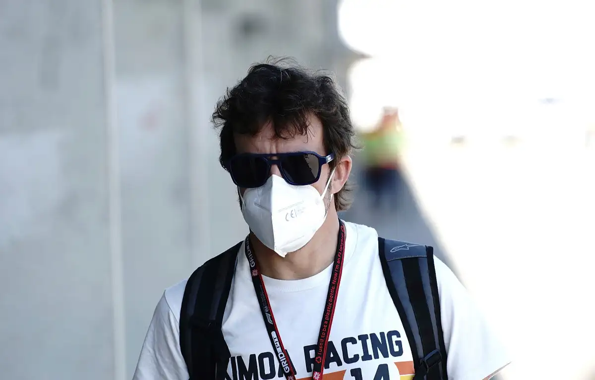 Fernando Alonso wearing his Kimoa-branded shirt. Hungary, July 2021.