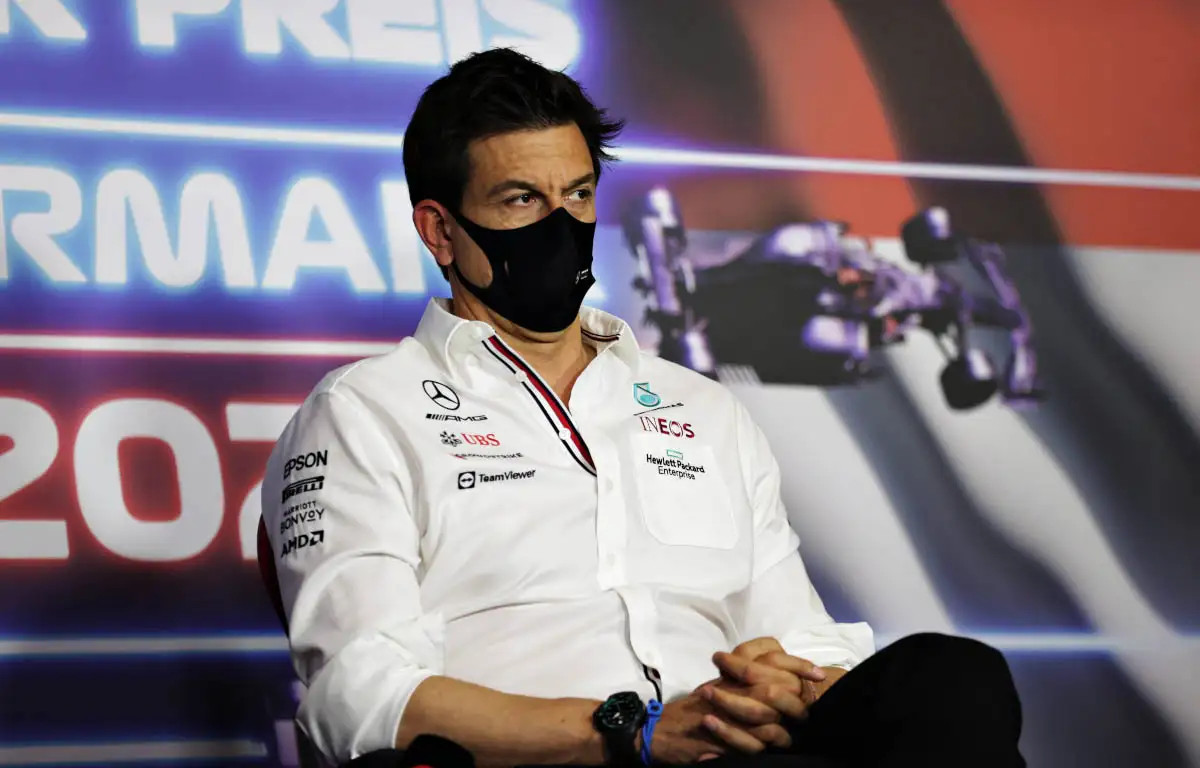 Mercedes team principal Toto Wolff speaks at a press conference