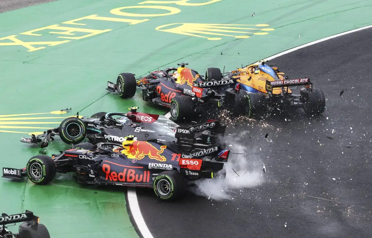 Valtteri Bottas causes a melee at the first corner of the Hungarian GP. Hungaroring August 2021..