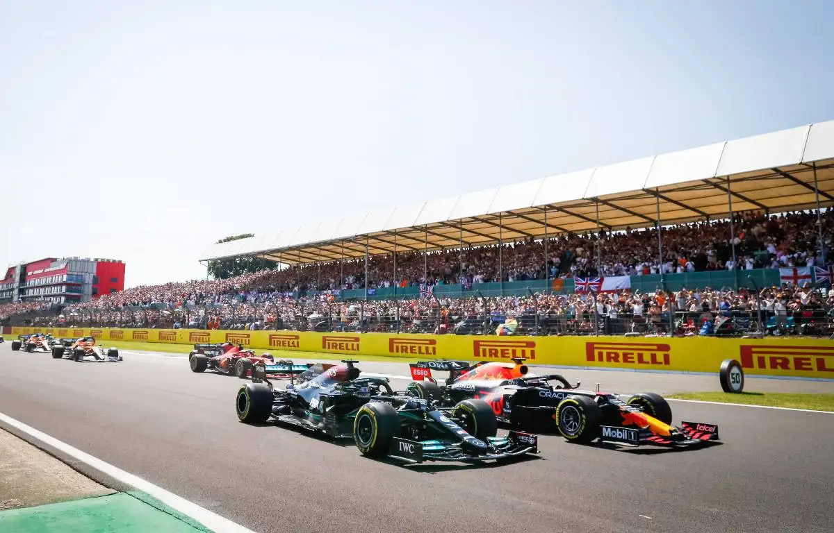 Lewis Hamilton and Max Verstappen side by side at the start of the British GP. Silverstone July 2021.