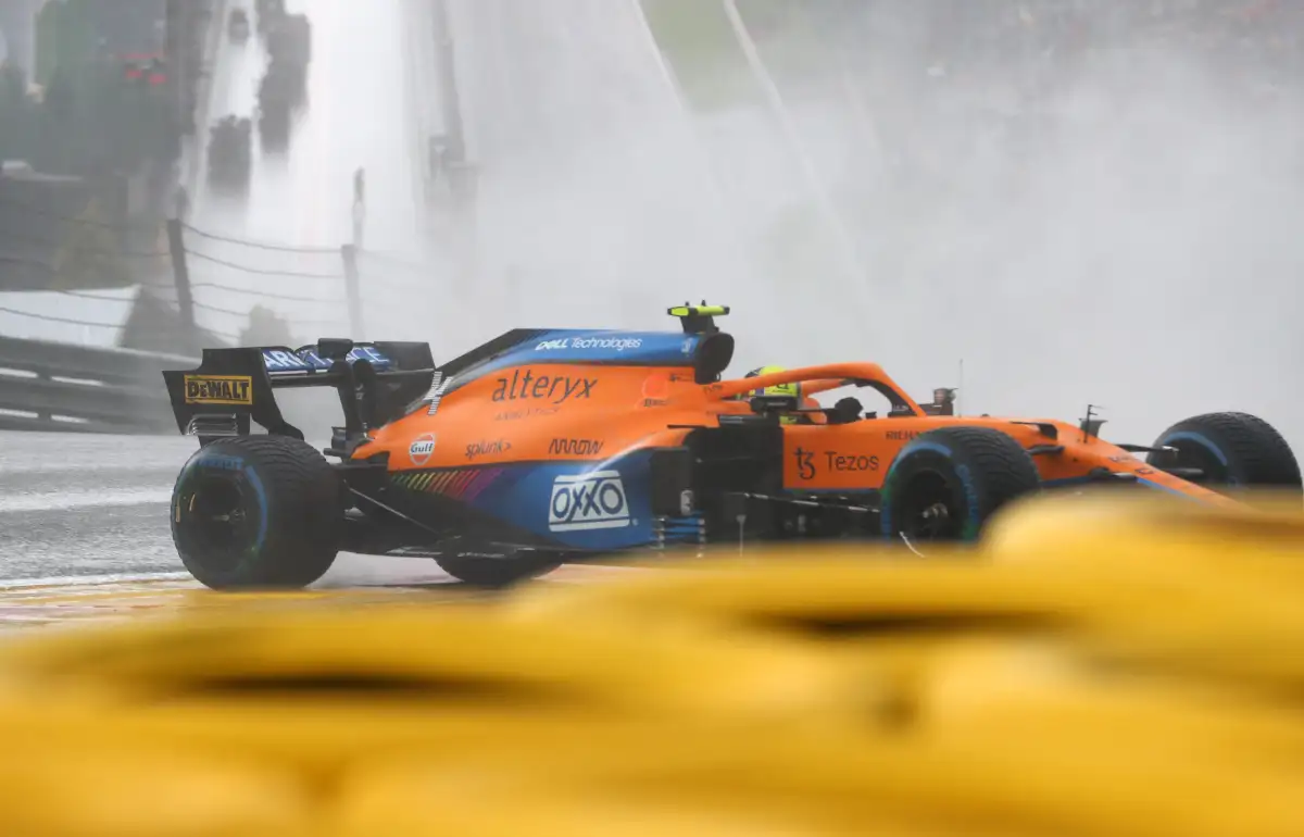 Lando Norris crashes in qualifying for the Belgian GP. Belgium August 2021