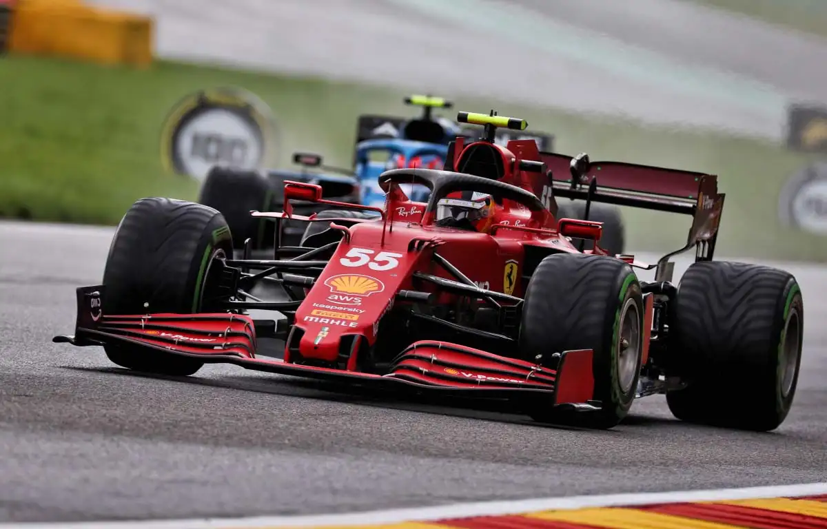Ferrari driver Carlos Sainz in qualifying at Spa. August 2021.