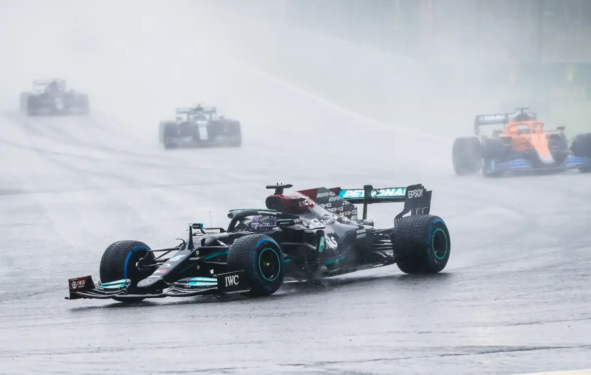Lewis Hamilton in front of Daniel Ricciardo. Belgium August 2021