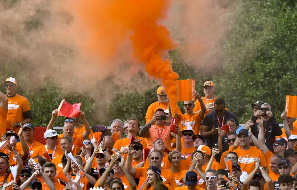 Dutch fans with flares. Belgium August 2018