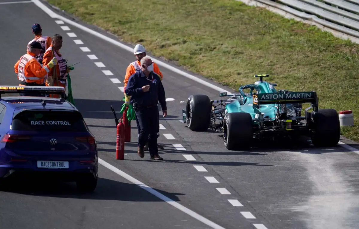 Sebastian Vettel's Aston Martin breaks down at Dutch GP.