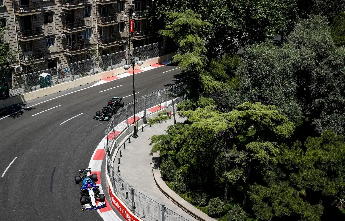 Lewis Hamilton and George Russell race. Azerbaijan June 2021