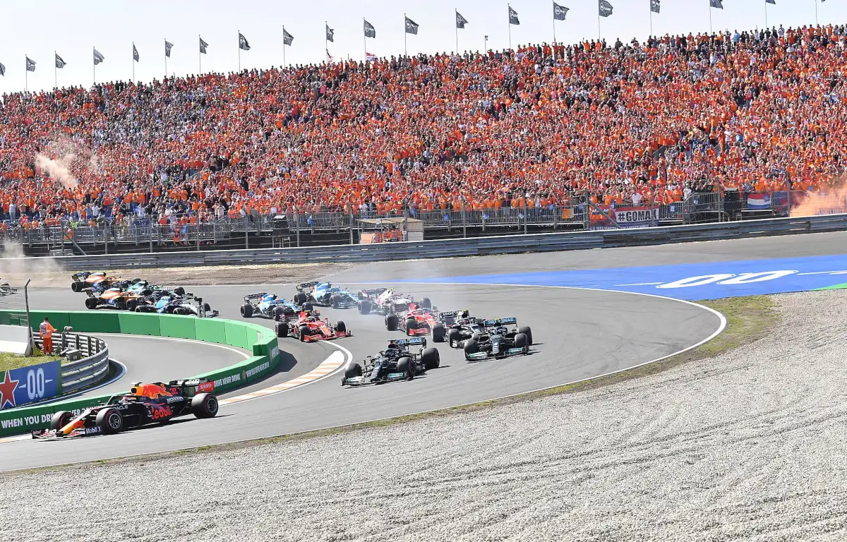Max Verstappen leads race start. Formula 1 Dutch GP. Netherlands September 2021.