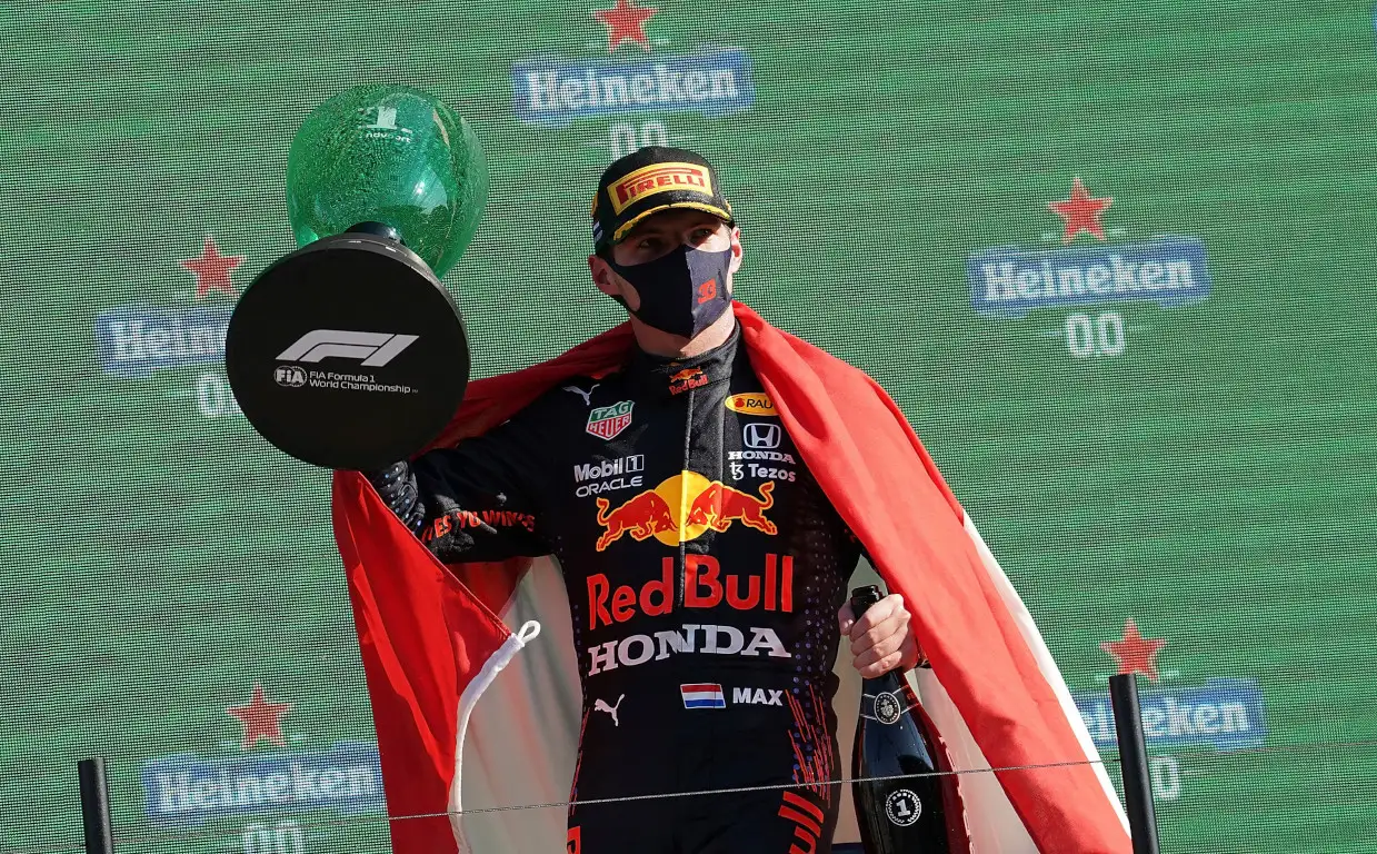 Max Verstappen on the podium . Netherlands September 2021.