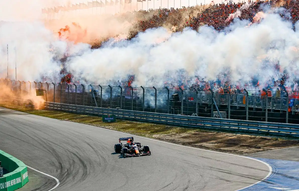 Dutch GP winner Max Verstappen passes the celebrating fans. September 2021.