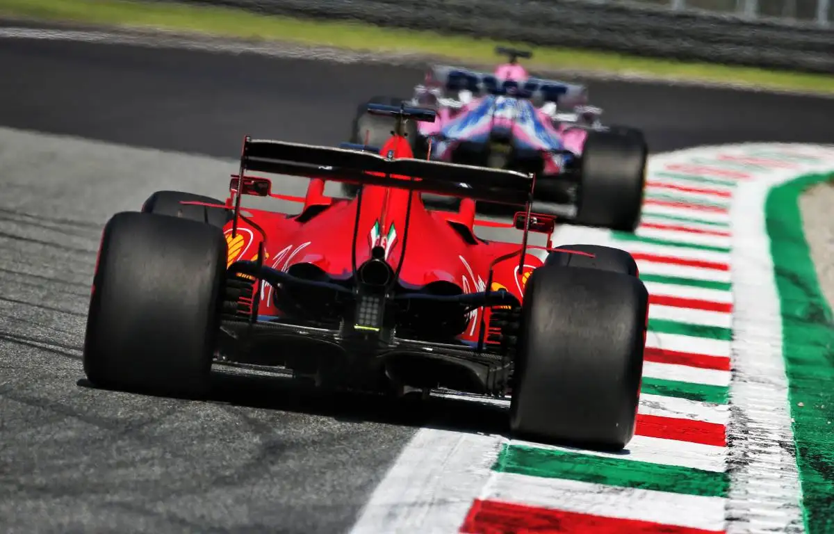 Ferrari follows a Racing Point during the Italian GP weekend. Monza September 2020.