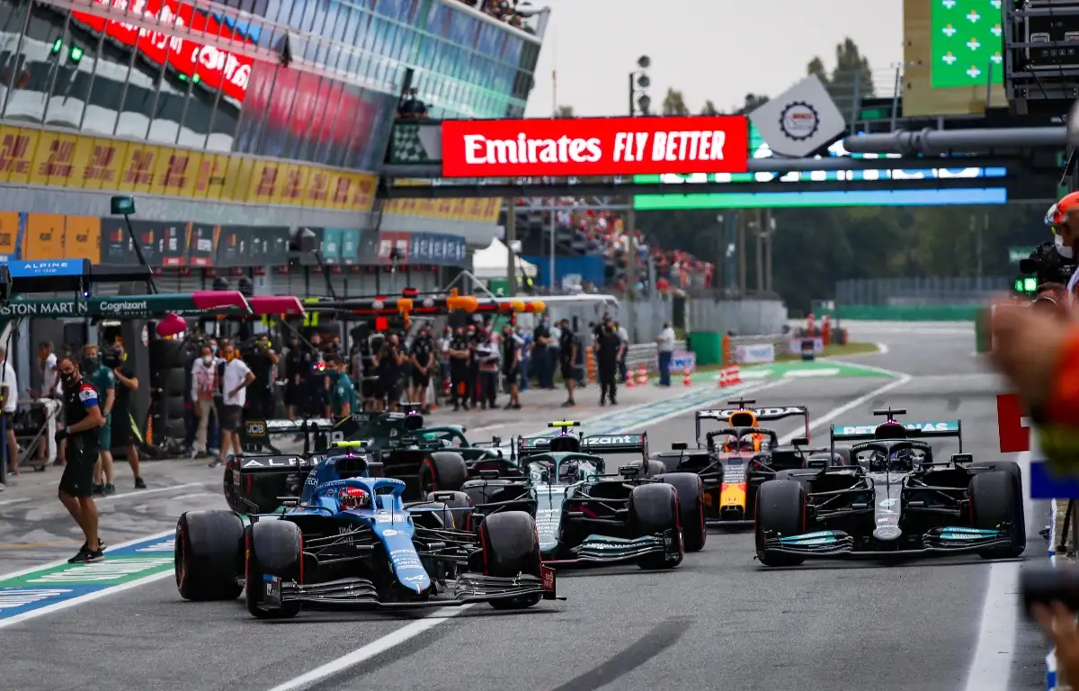 A traffic jam forms in the Monza pit-lane. Italy September 2021