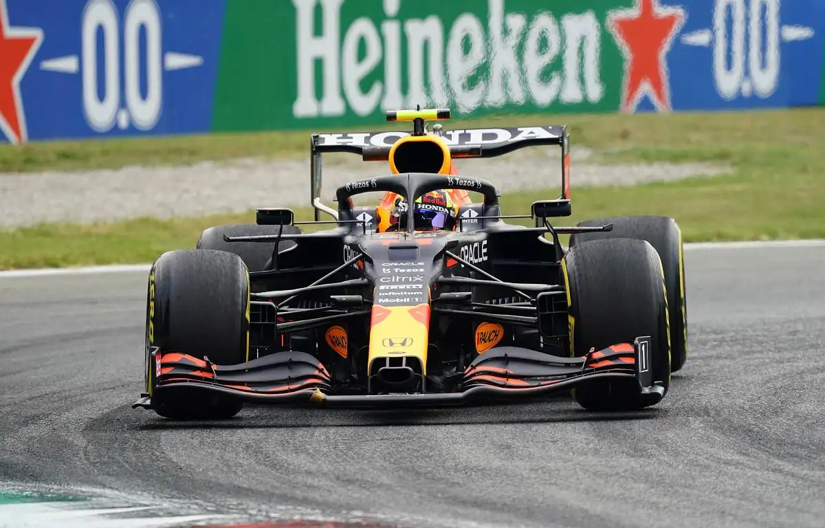 Sergio Perez, Red Bull, in Italian GP action on Friday. September 2021.