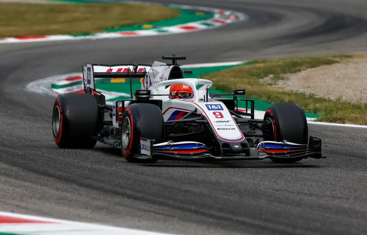 Haas' Nikita Mazepin in action on Friday at the Italian GP. September 2021.