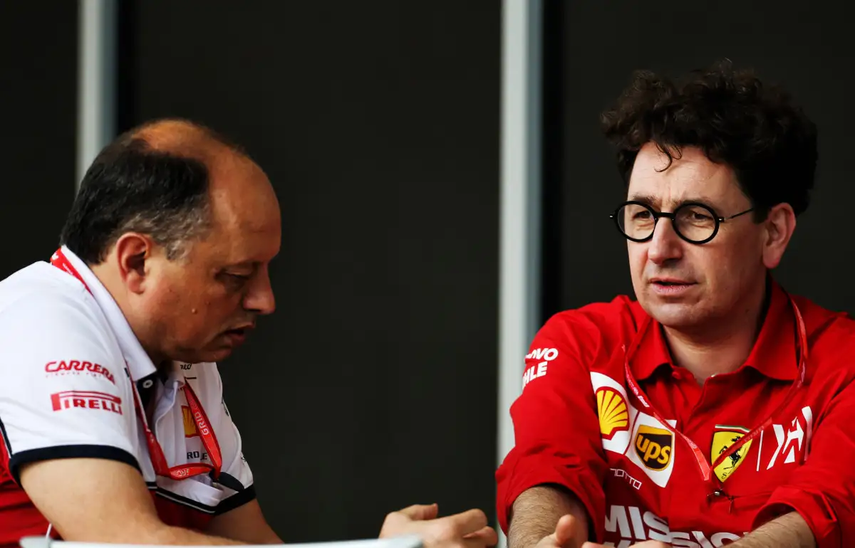 Fred Vasseur and Mattia Binotto speaking. Bahrain March 2019.