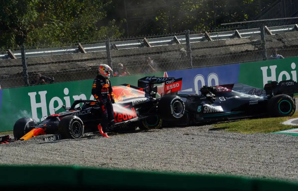 Max Verstappens walks away from his crash with Lewis Hamilton. Italy, September 2021.