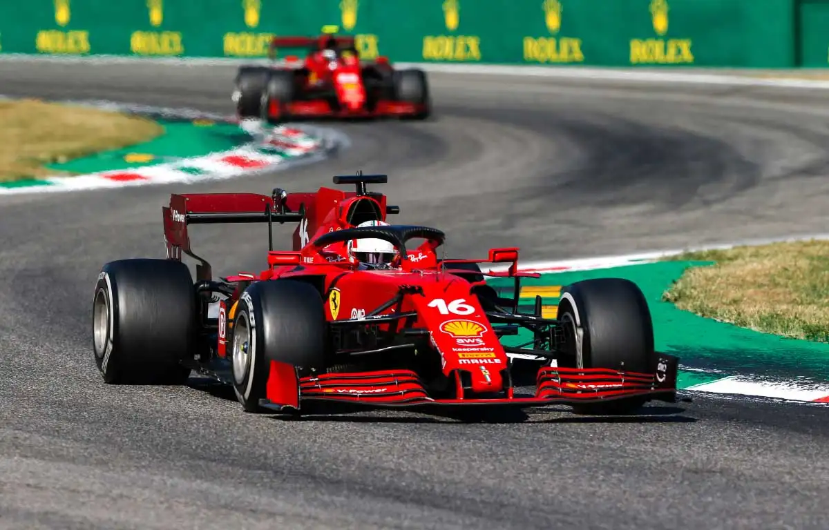 Ferrari drivers Charles Leclerc and Carlos Sainz. Italian GP 2021.