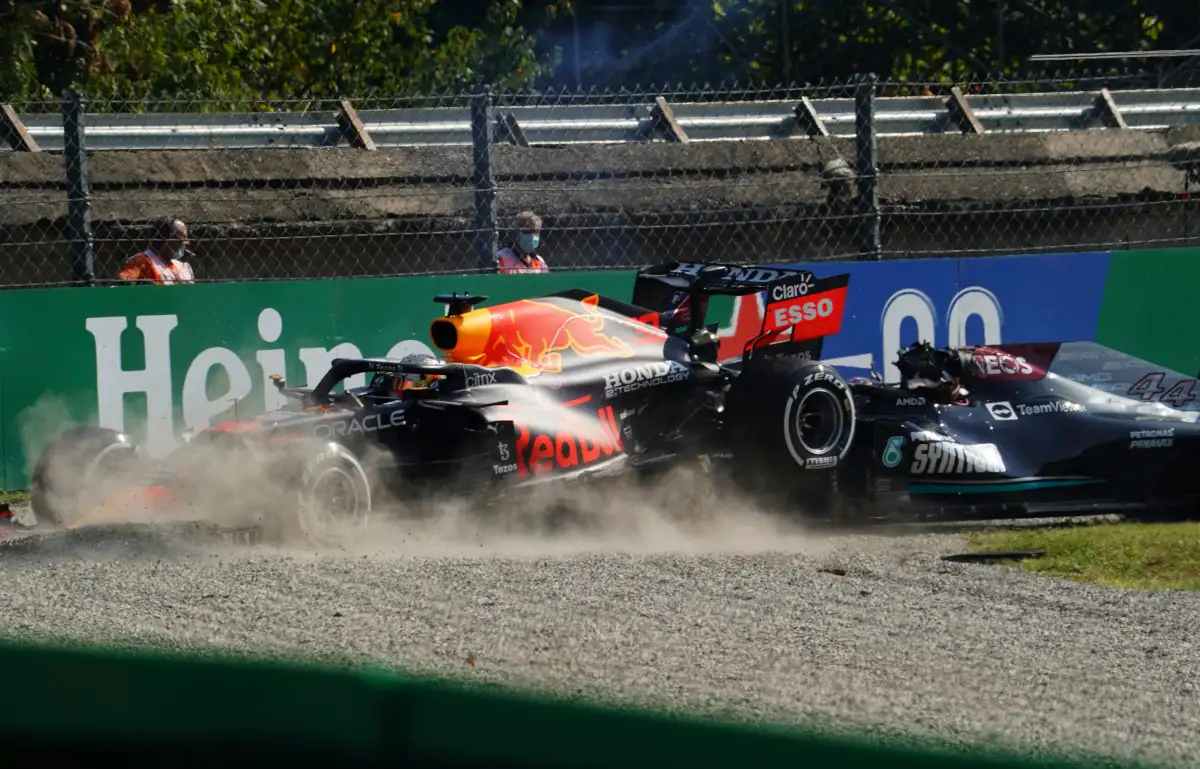 Max Verstappen ploughs into the gravel. Italy September 2021.