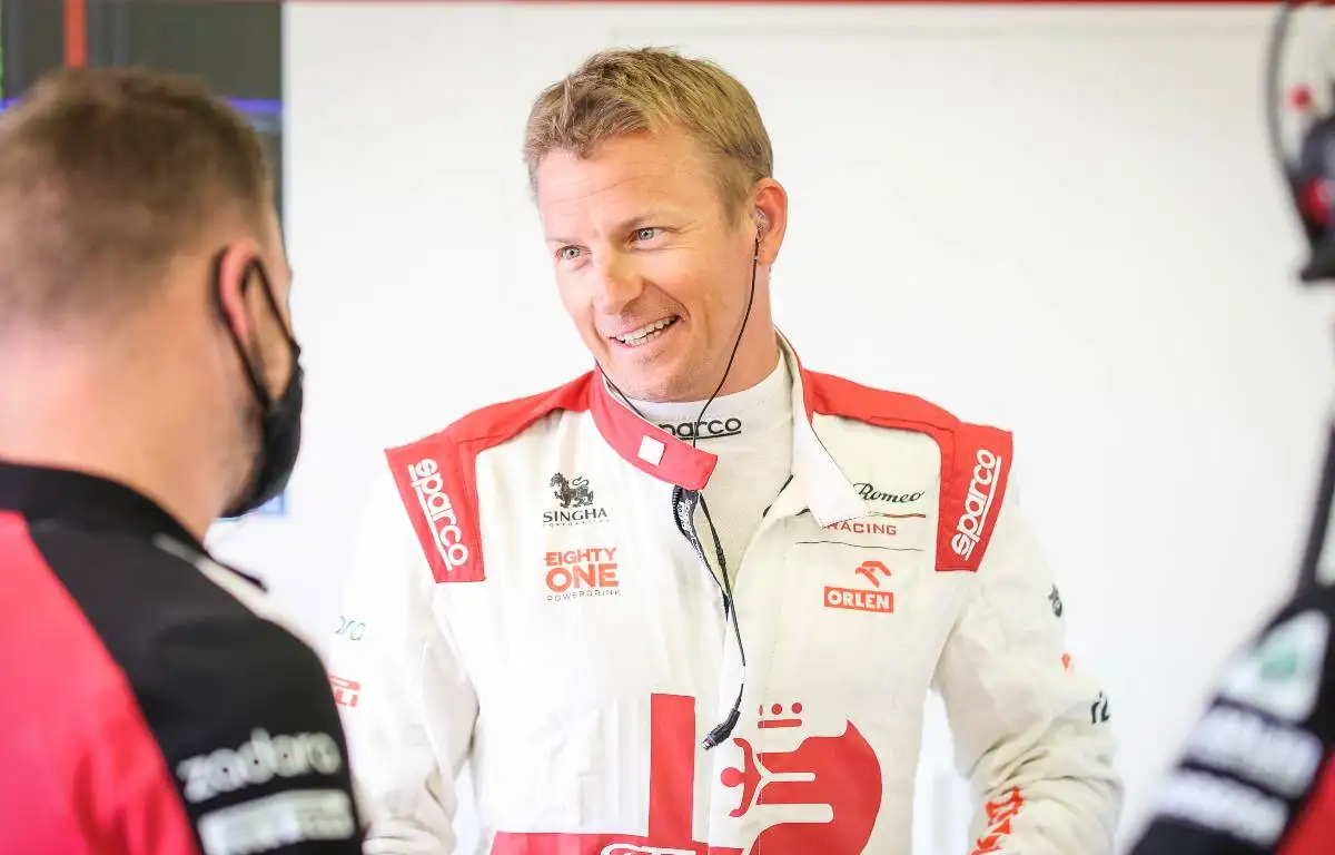 Kimi Raikkonen smiling at the British Grand Prix. Silverstone July 2021.