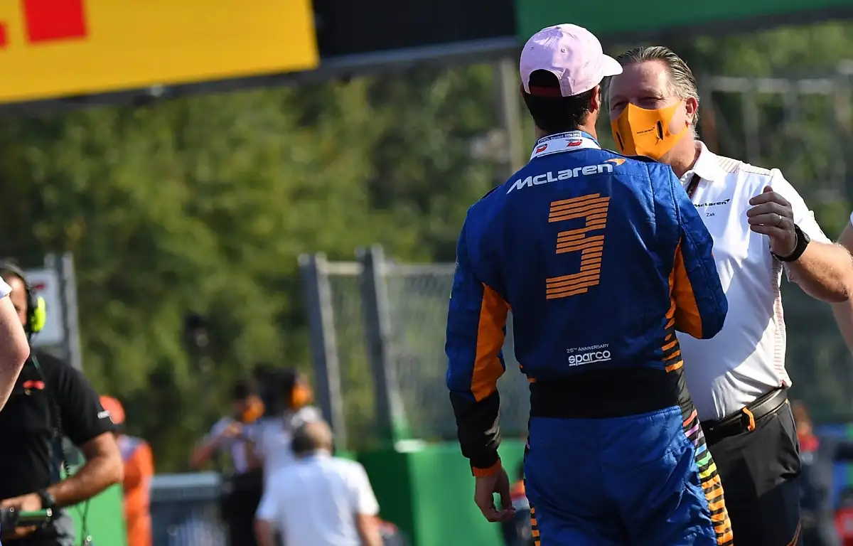 Daniel Ricciardo and Zak Brown embrace. Italy September 2021