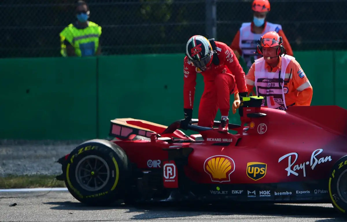 Carlos Sainz crashes his Ferrari. Italy September 2021