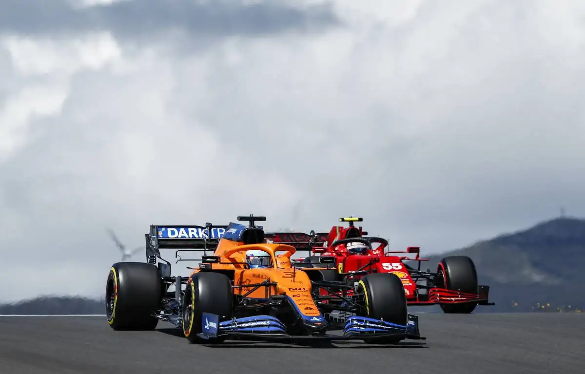 Daniel Ricciardo just ahead of Carlos Sainz during the Portuguese GP weekend. Portimao May 2021.