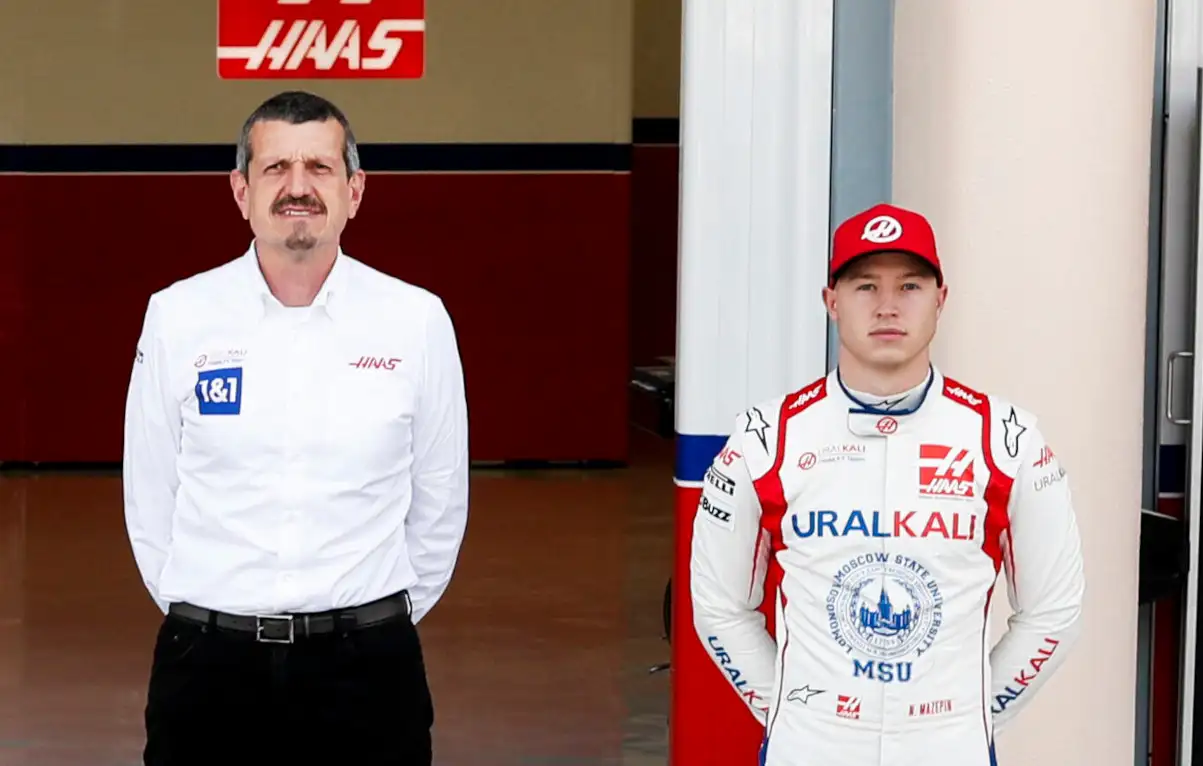 Guenther Steiner standing next to Nikita Mazepin. Bahrain March 2021