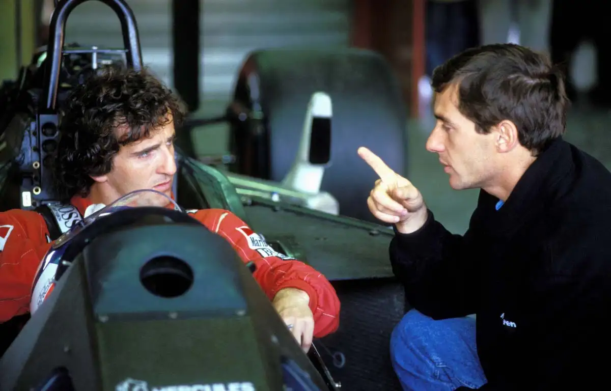 Alain Prost and Ayrton Senna speak in 1988.