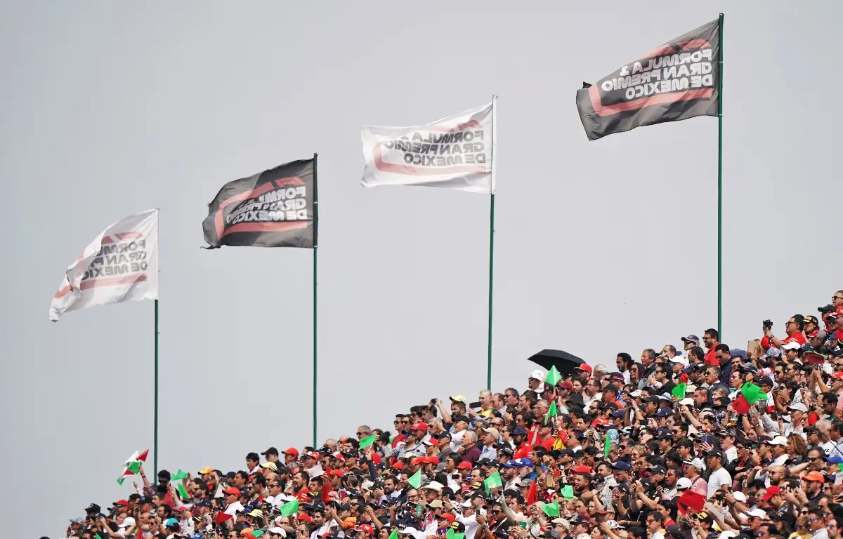 Flags flying above the grandstand during the Mexican Grand Prix. Mexico October 2019