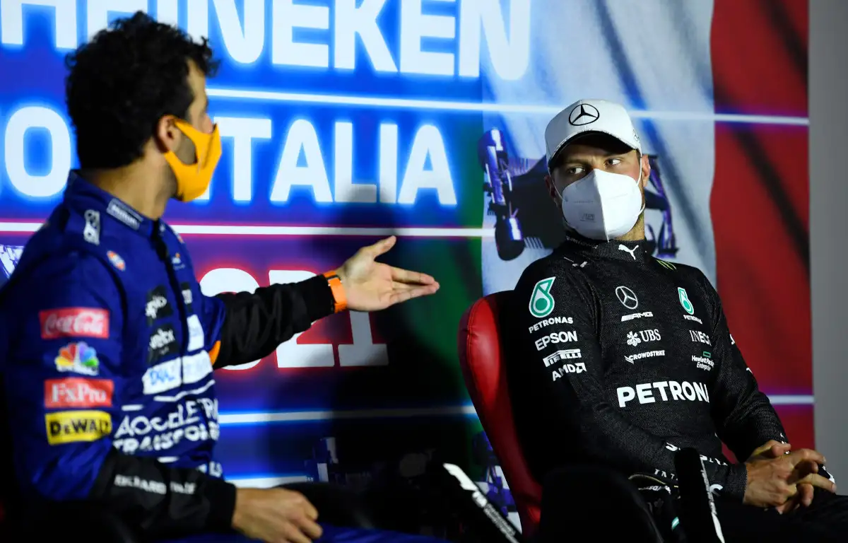 Daniel Ricciardo in a press conference with Valtteri Bottas. Italy September 2021
